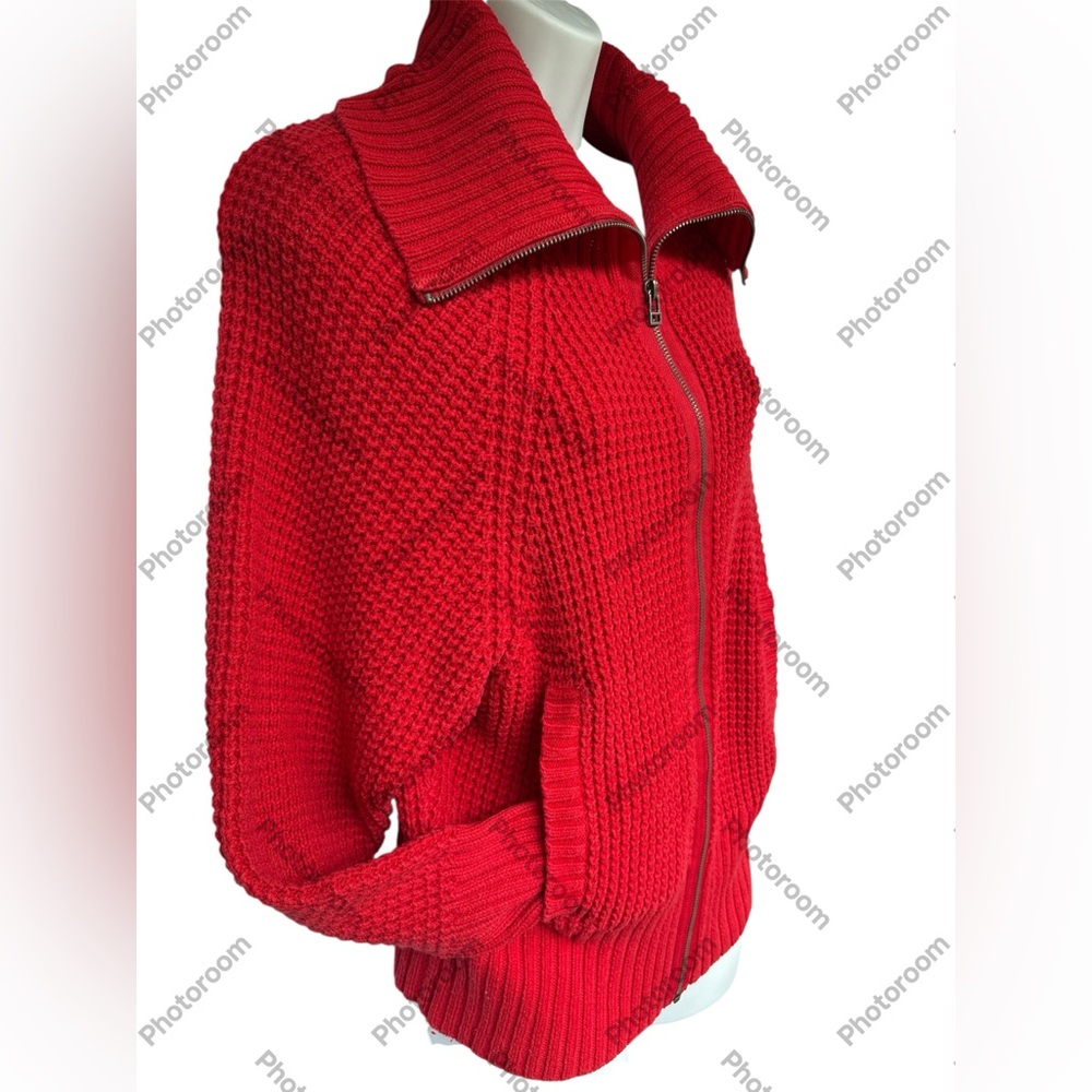 VTG Jones New York 1980s 1990s Red Knit Zippered Turtleneck Sweater Jacket